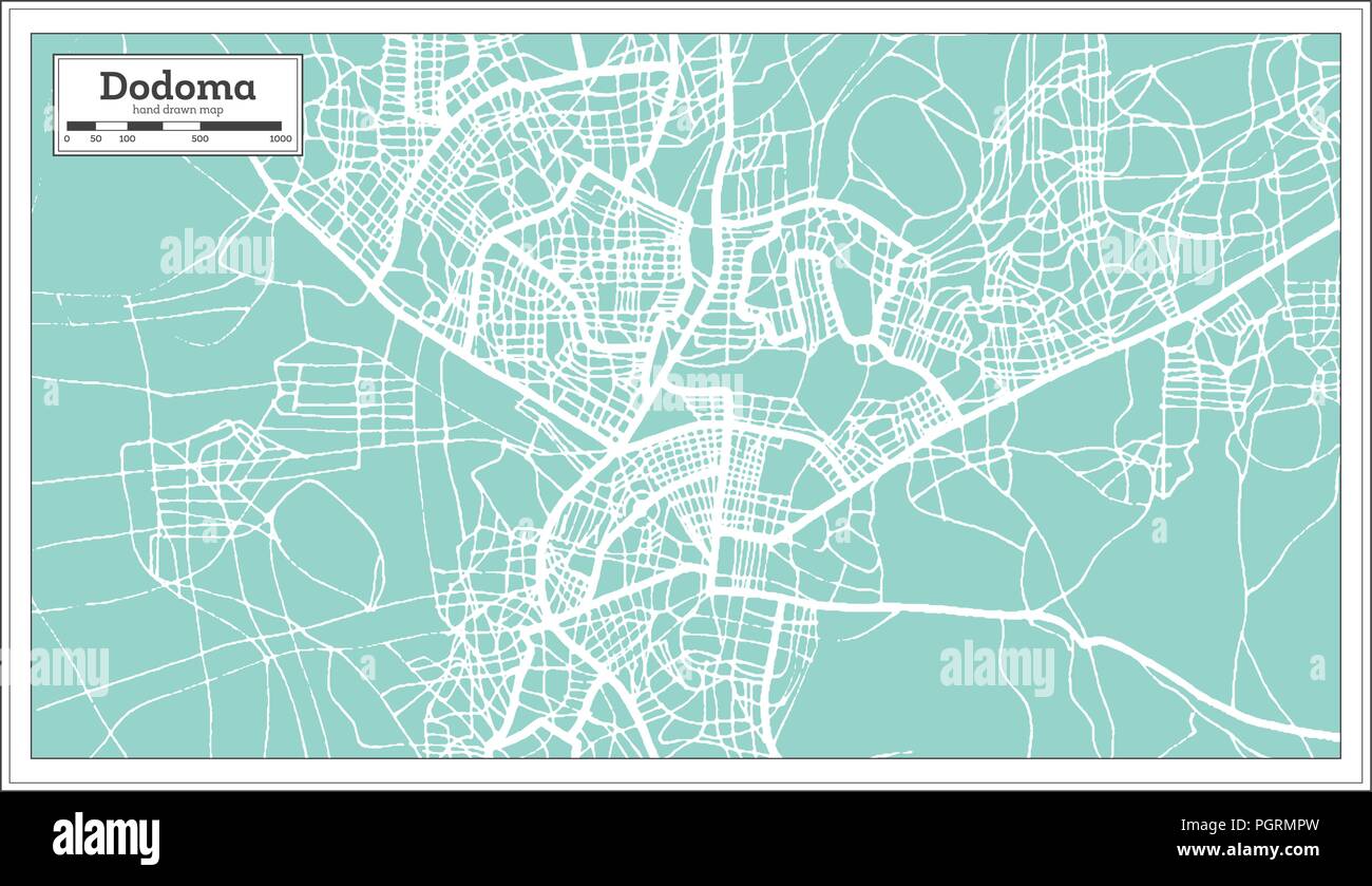 Dodoma Tanzania City Map in Retro Style. Outline Map. Vector Illustration. Stock Vector