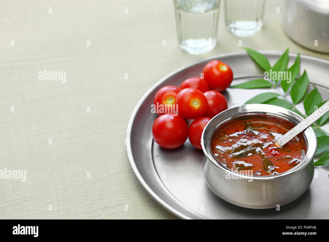 tomato rasam, kerala style tomato soup, south indian food Stock Photo