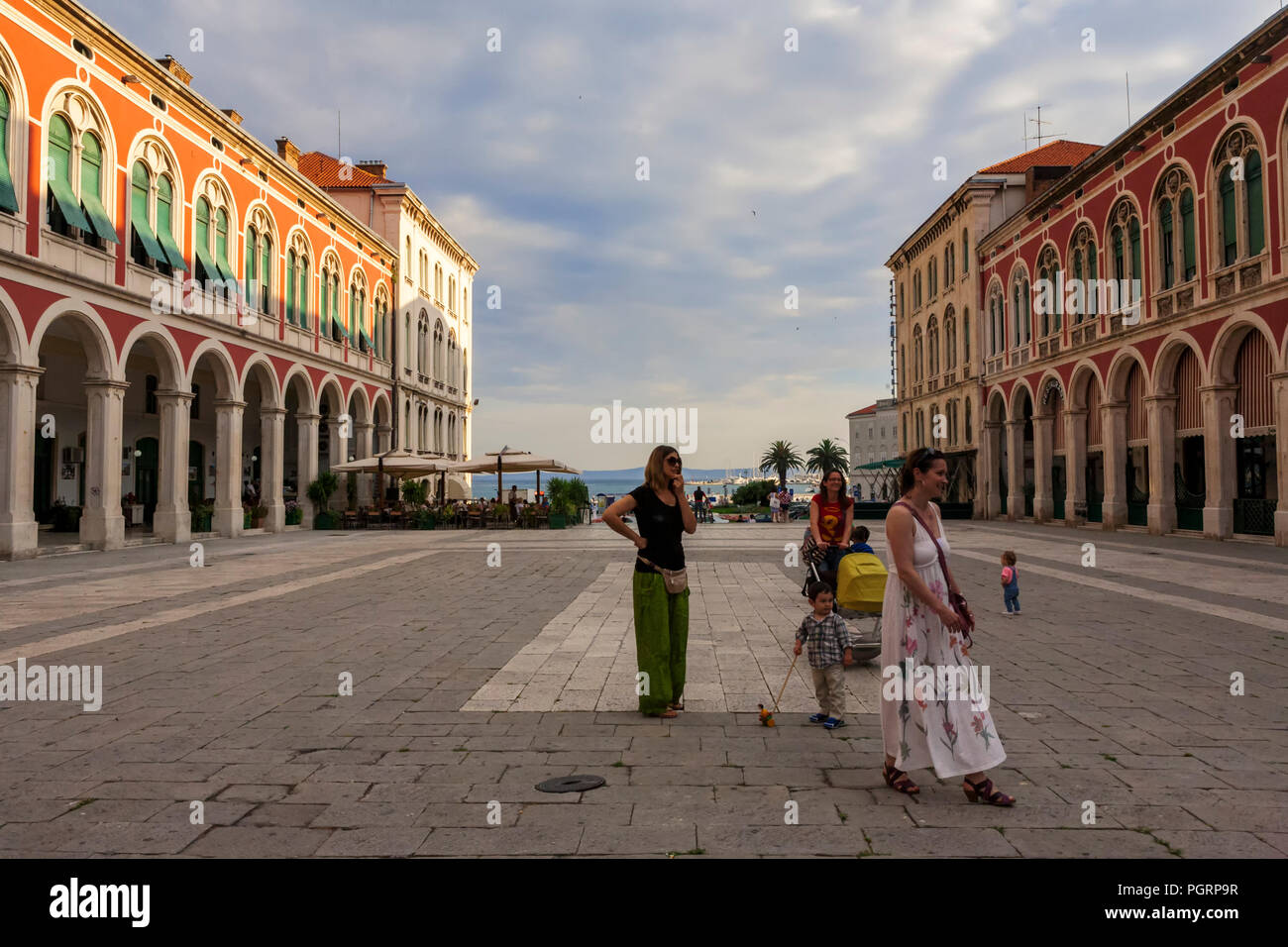 Mothers and children in the grand Trg Republike, popularly known as Prokurative, Split, Croatia Stock Photo