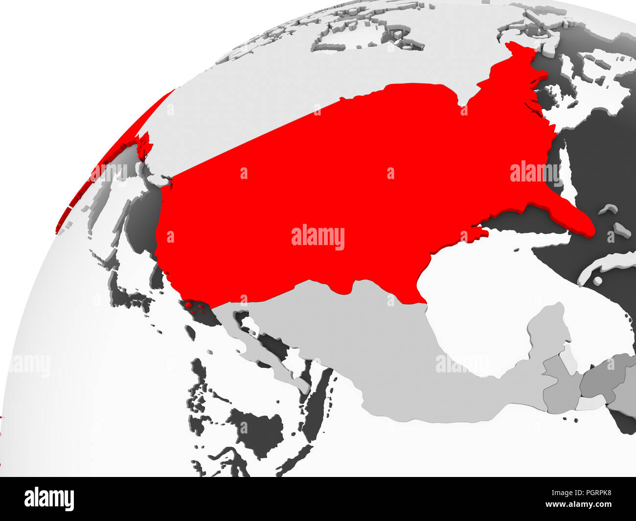 Map of USA in red on grey political globe with transparent oceans. 3D ...