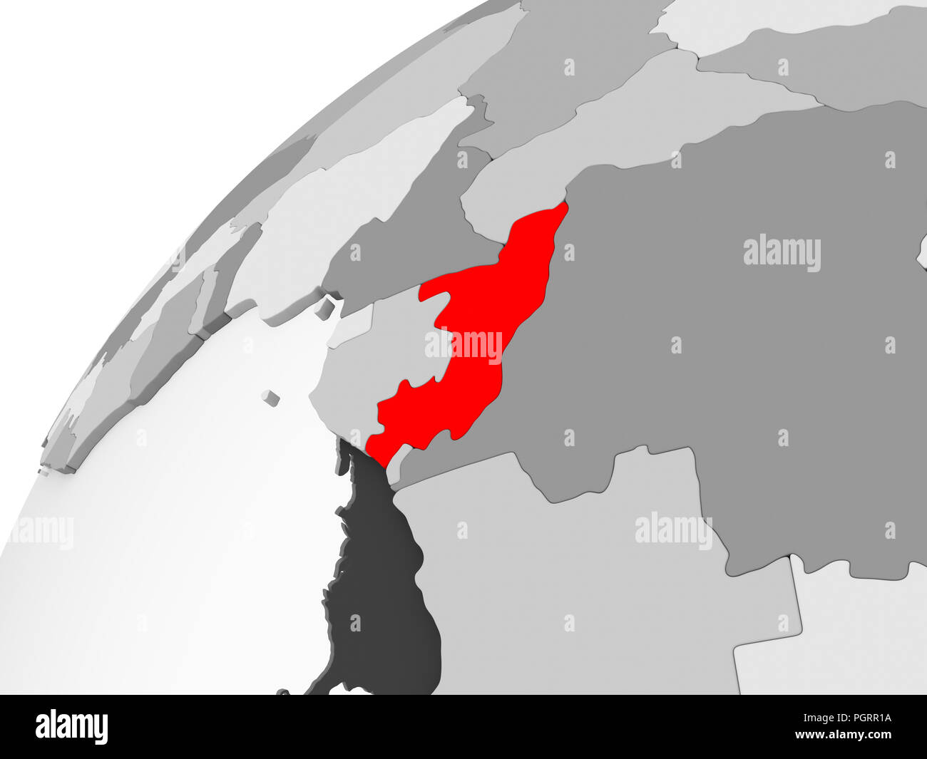 Map of Congo in red on grey political globe with transparent oceans. 3D ...