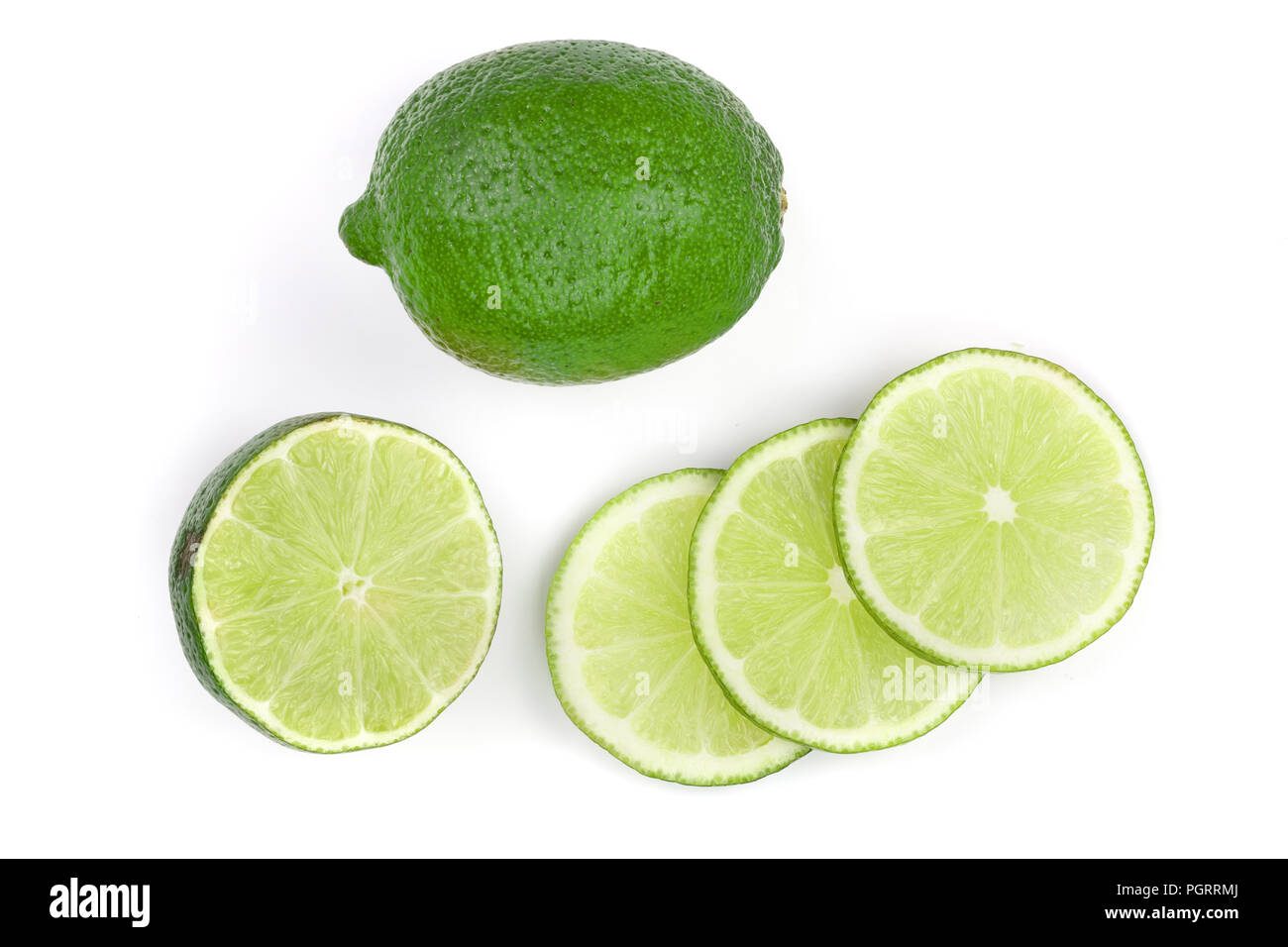 sliced lime isolated on white background. Top view. Flat lay pattern. Stock Photo