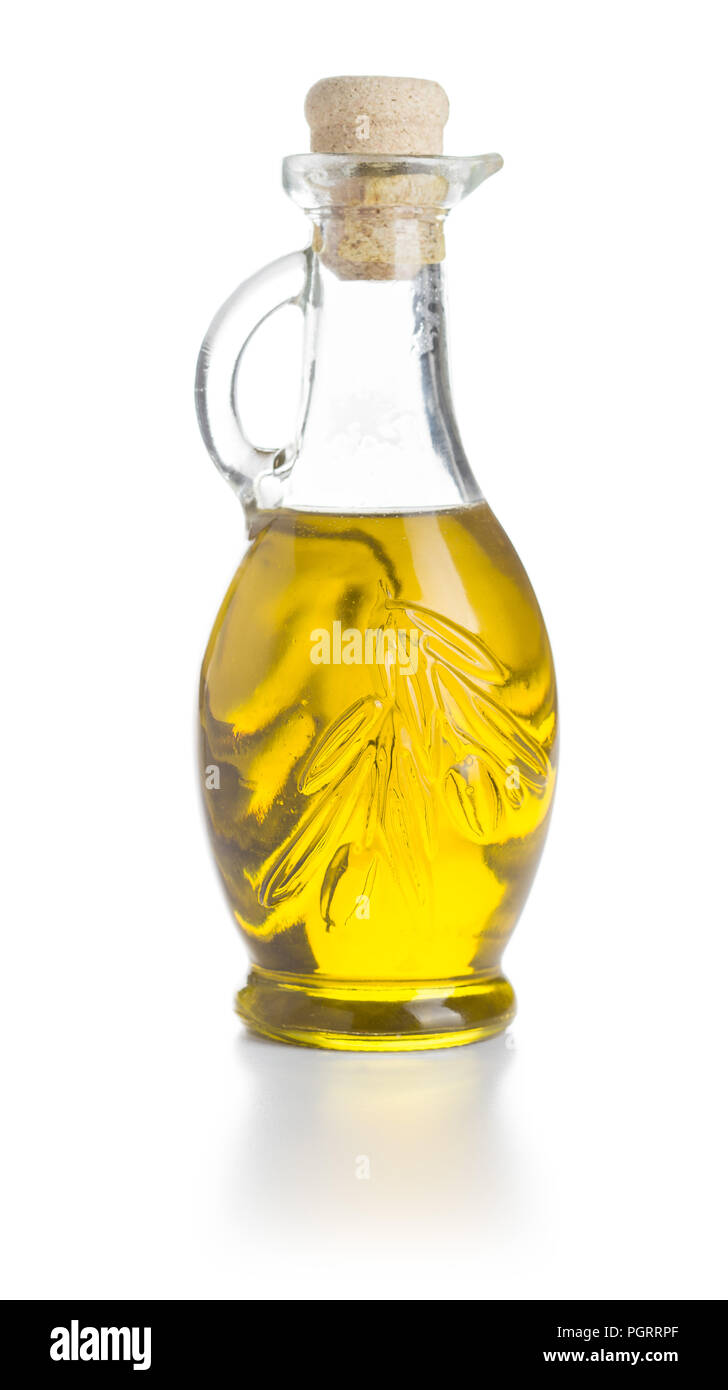 Olive oil in bottle isolated on white background Stock Photo - Alamy