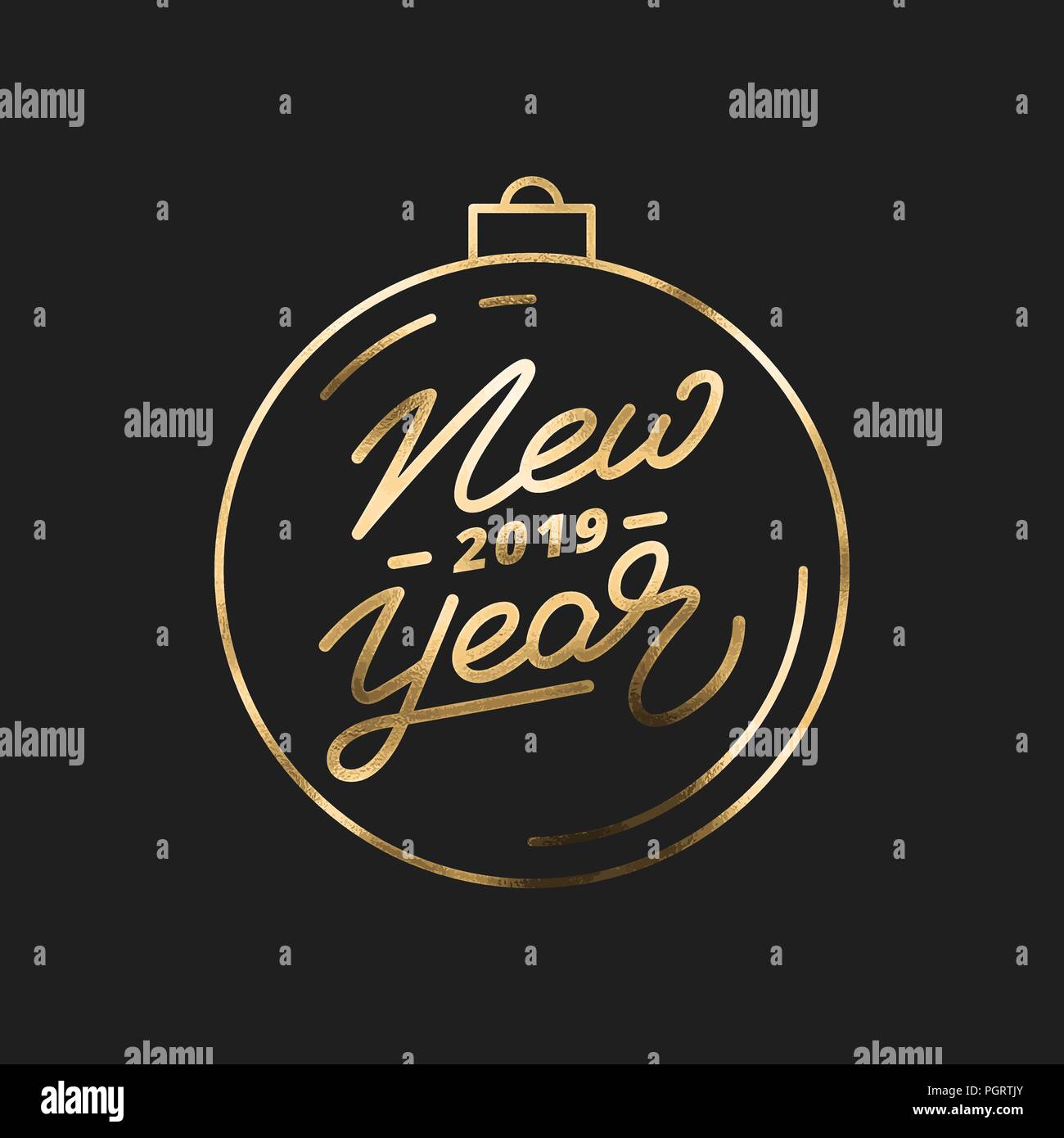 New Year 2019. Happy New Year 2019 gold foil hand lettering label. Hand drawn logo for New Year card, poster, design etc Stock Vector