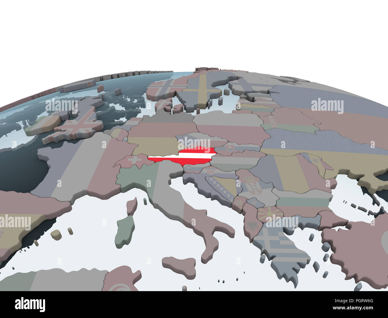 Austria on political globe with embedded flag. 3D illustration Stock ...