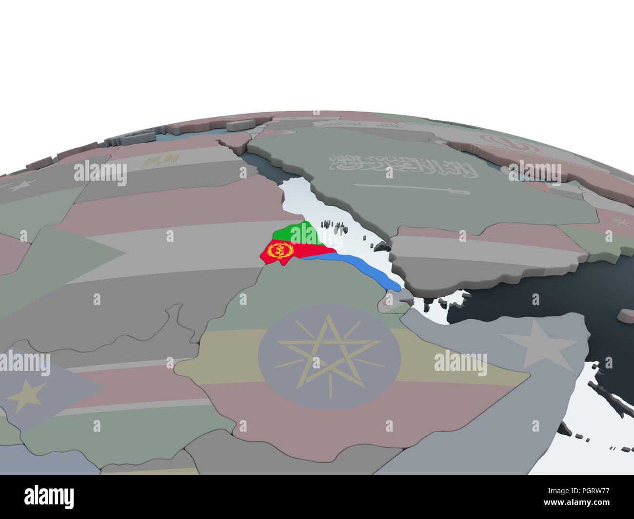Eritrea on political globe with embedded flag. 3D illustration Stock ...