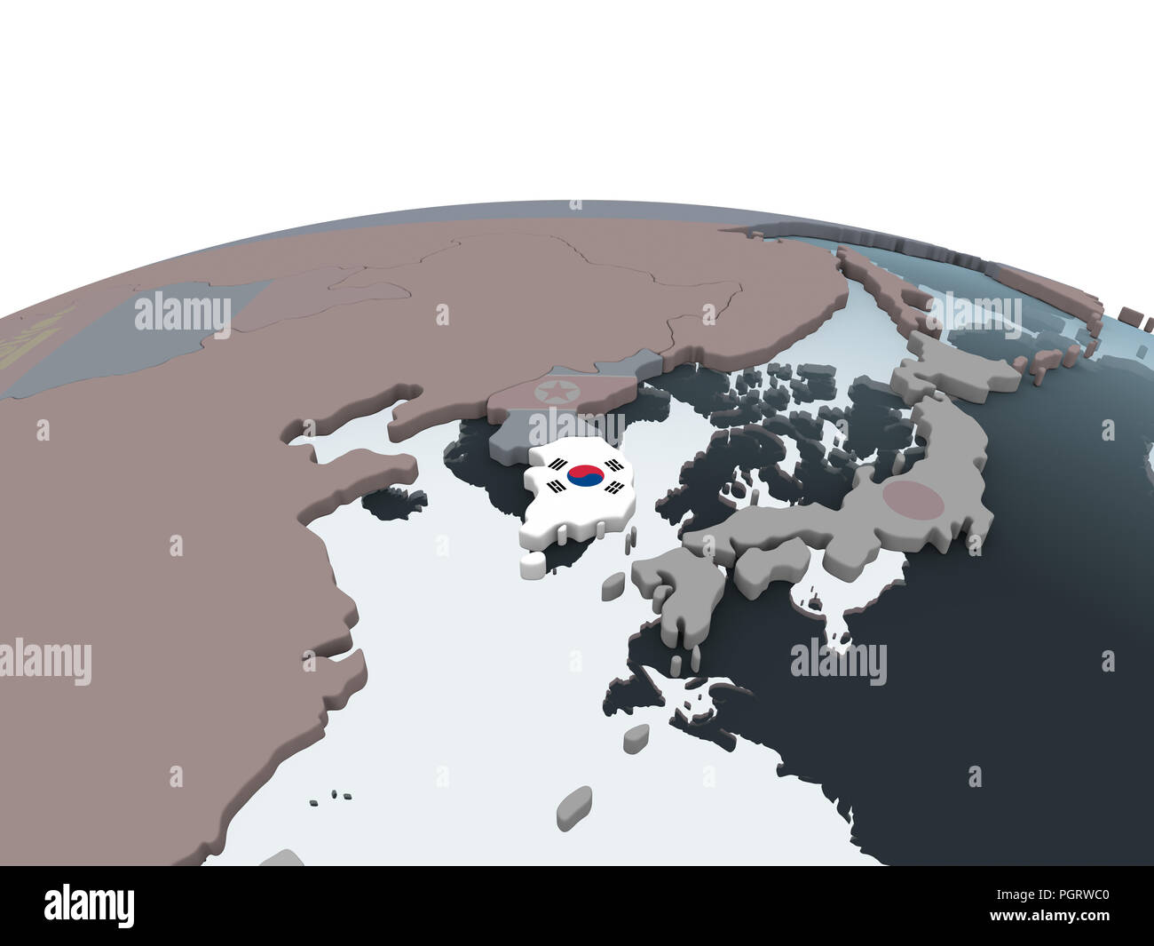 South Korea on political globe with embedded flag. 3D illustration ...