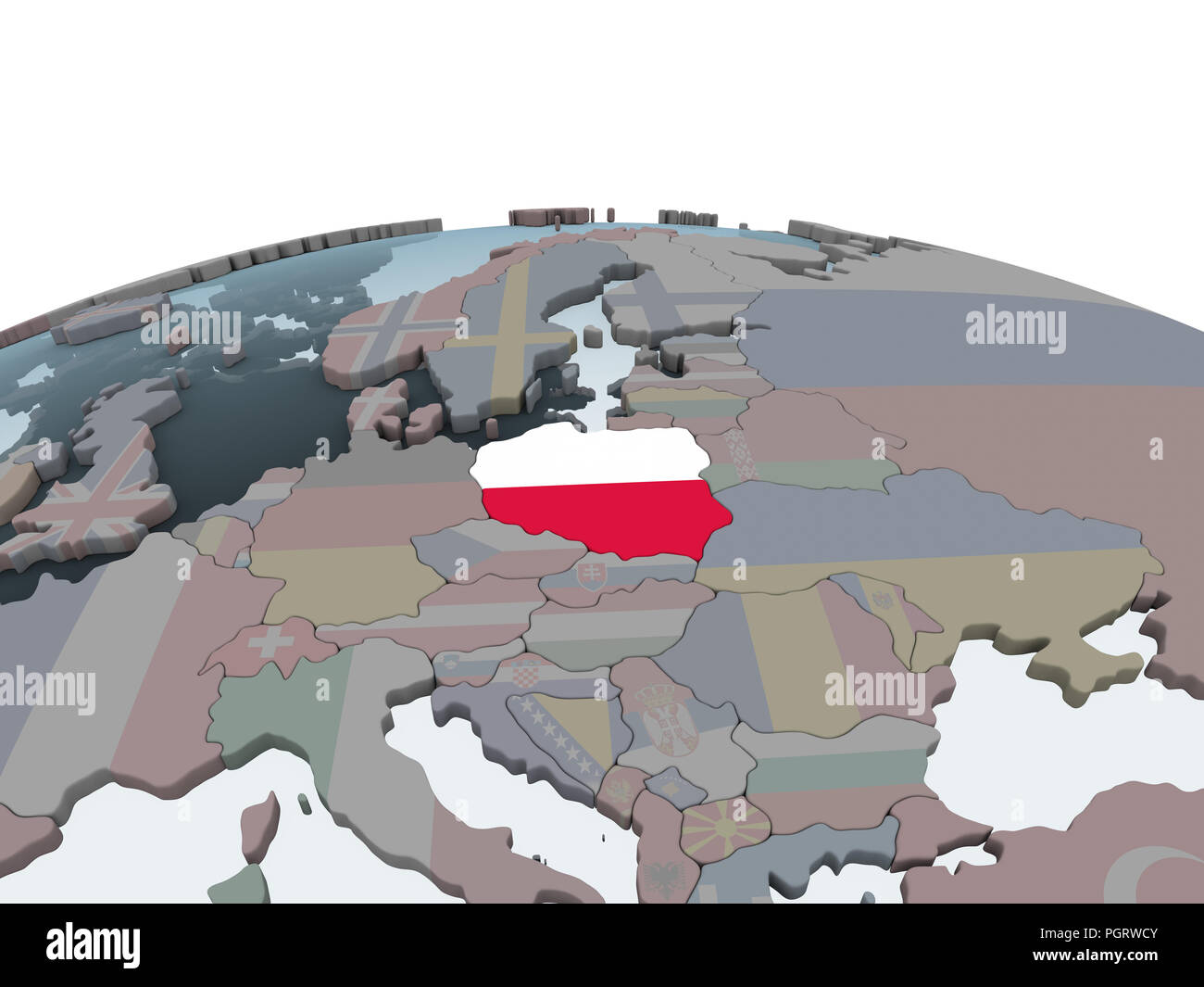 Poland on political globe with embedded flag. 3D illustration Stock ...