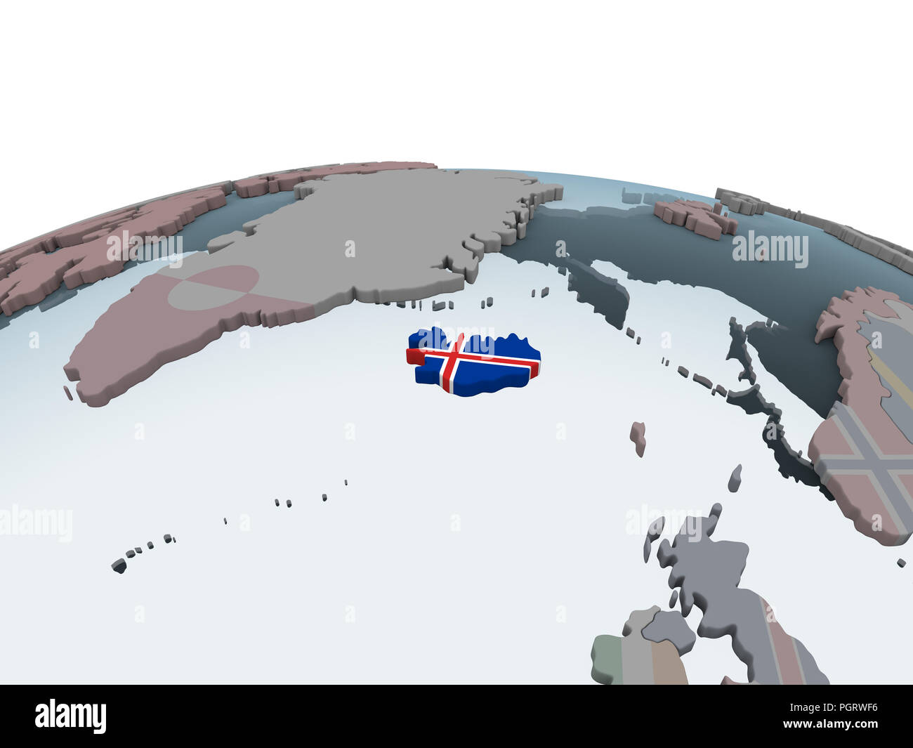 Iceland on political globe with embedded flag. 3D illustration Stock ...