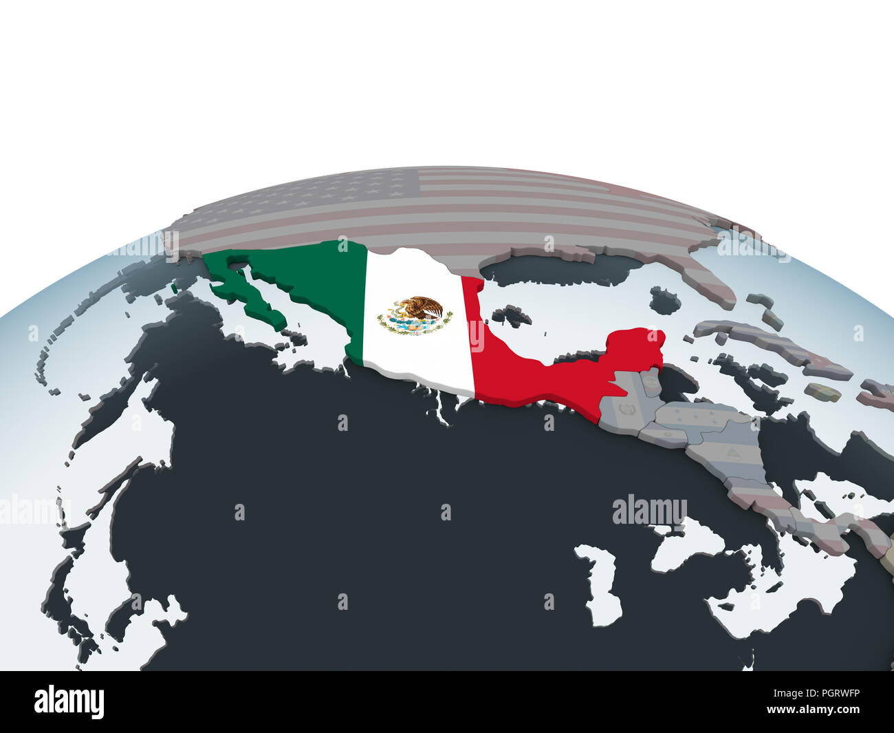 Mexico on political globe with embedded flag. 3D illustration Stock ...