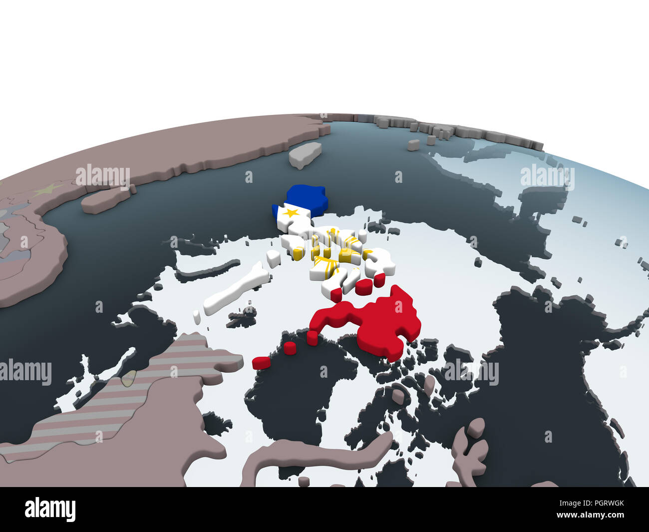 Philippines on political globe with embedded flag. 3D illustration ...