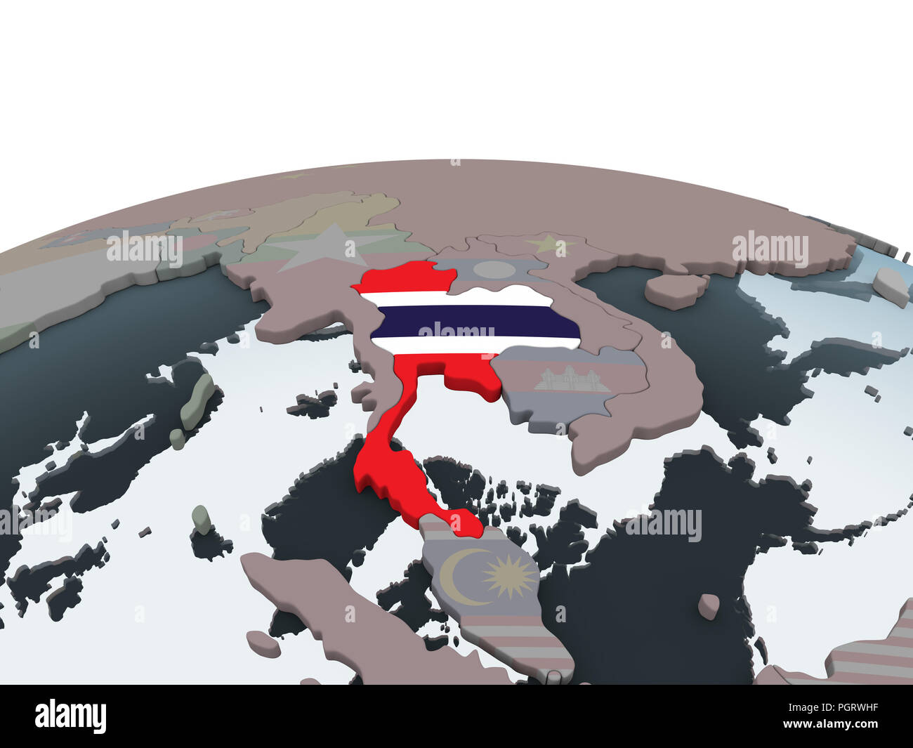 Thailand on political globe with embedded flag. 3D illustration Stock ...