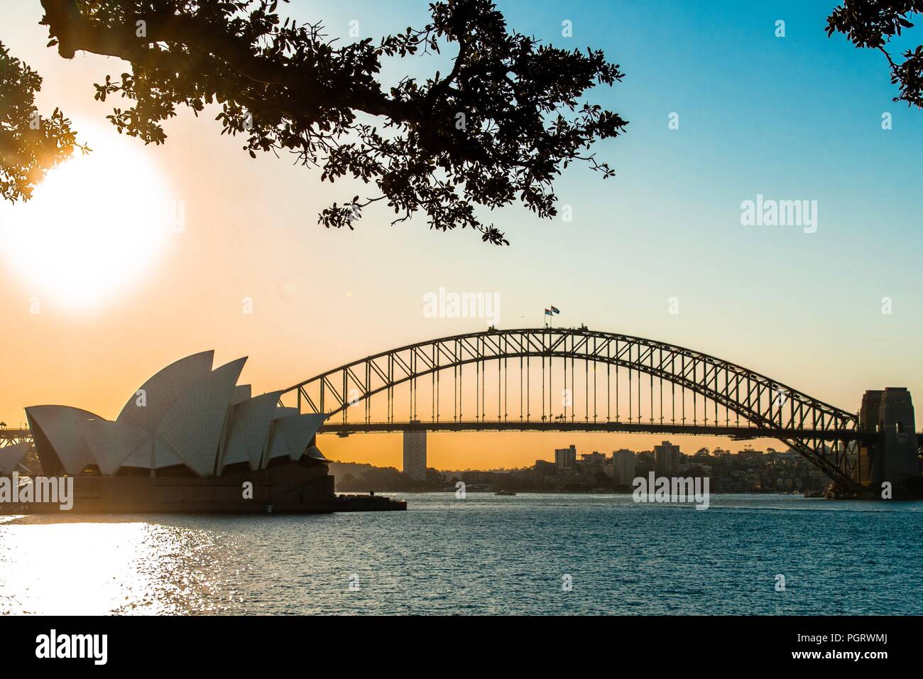 Sydney, Harbour Bridge Sunset Stock Photo