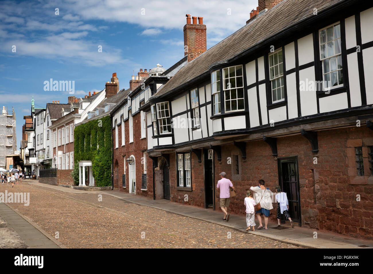 UK, England, Devon, Exeter, Cathedral Close, jettied ancient houses Stock Photo