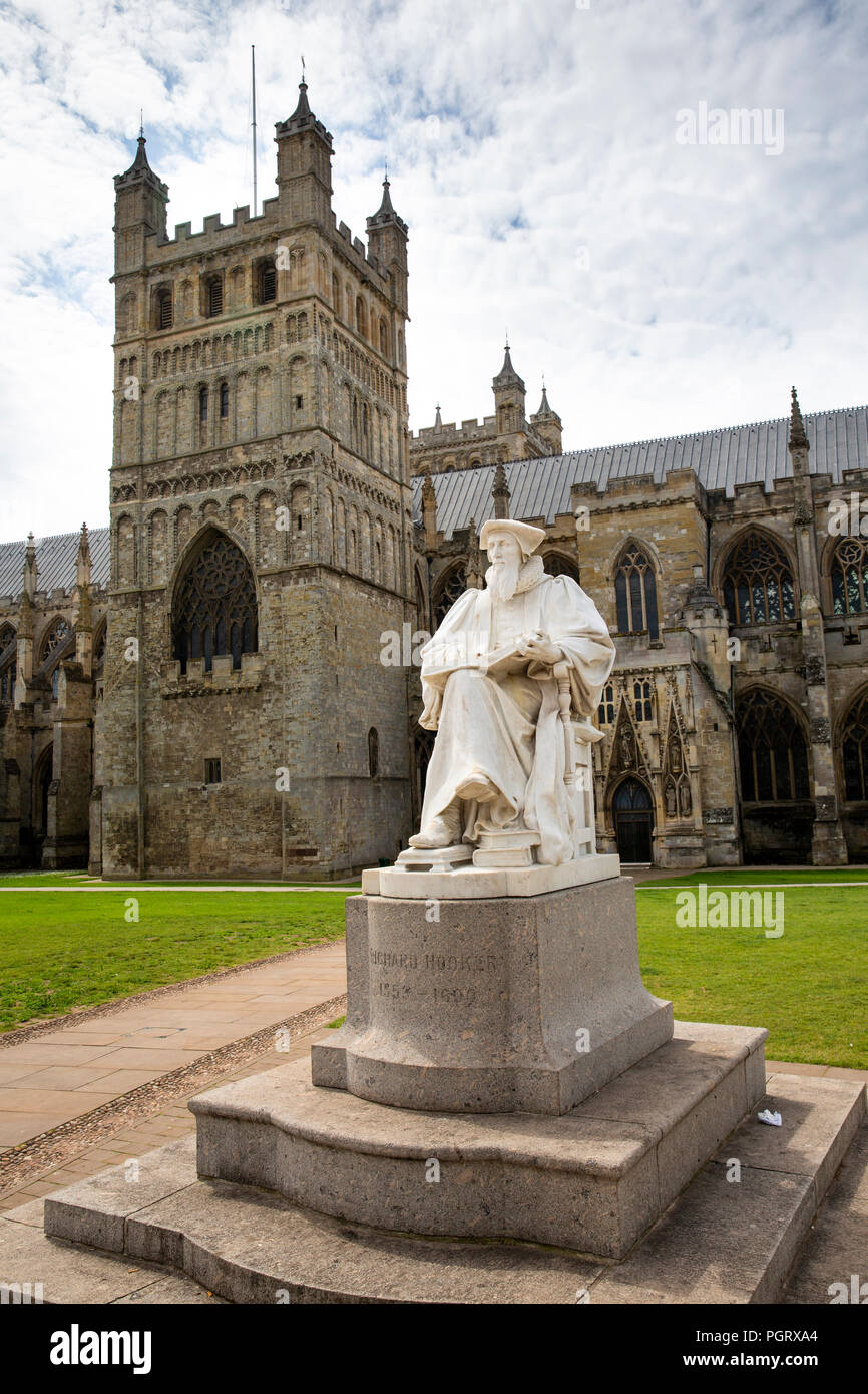 UK, England, Devon, Exeter, Cathedral Green, statue of Reformation theologian Richard Hooker Stock Photo