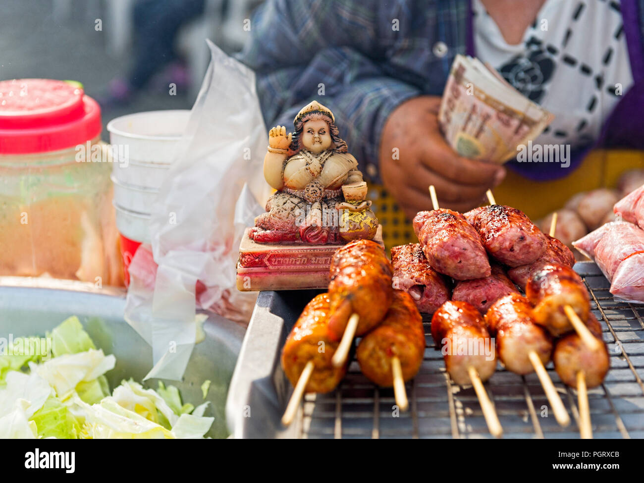 Thai lady selling street food in Bangkok Thailand Stock Photo