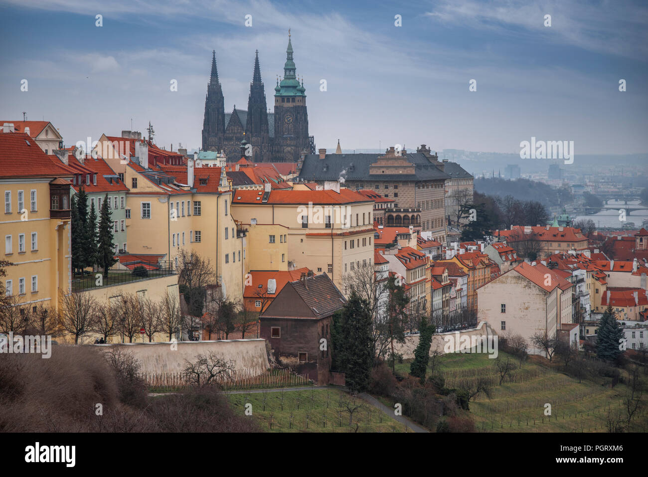 Prague Old town square, Tyn Cathedral. under sunlight. Stock Photo