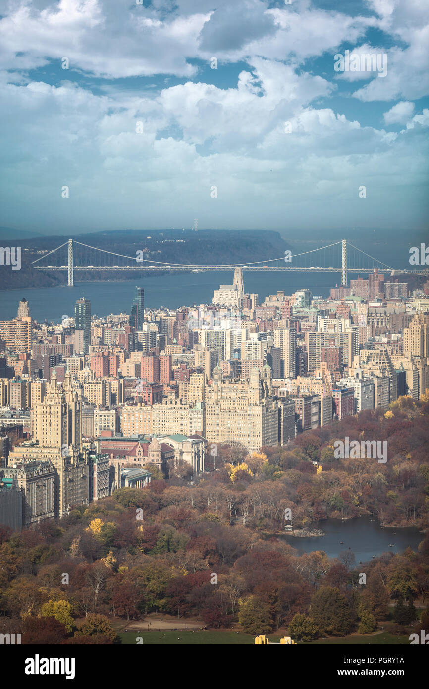New York City Manhattan street aerial view black and white with ...