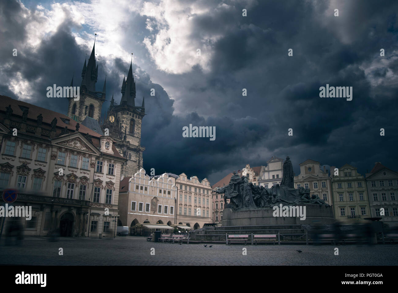 Prague Old town square, Tyn Cathedral. under sunlight. Stock Photo