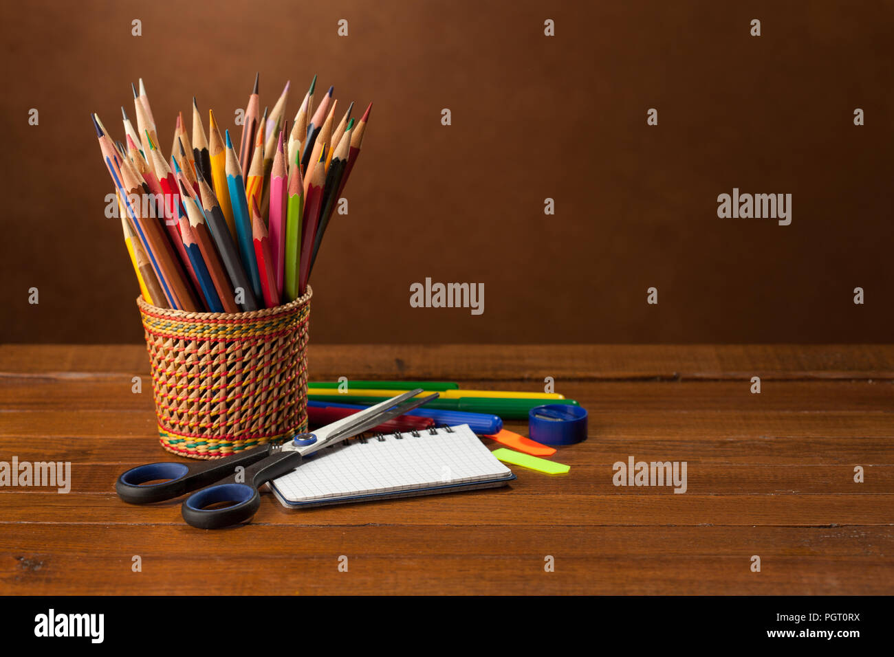 Back to school concept on wood  background Stock Photo