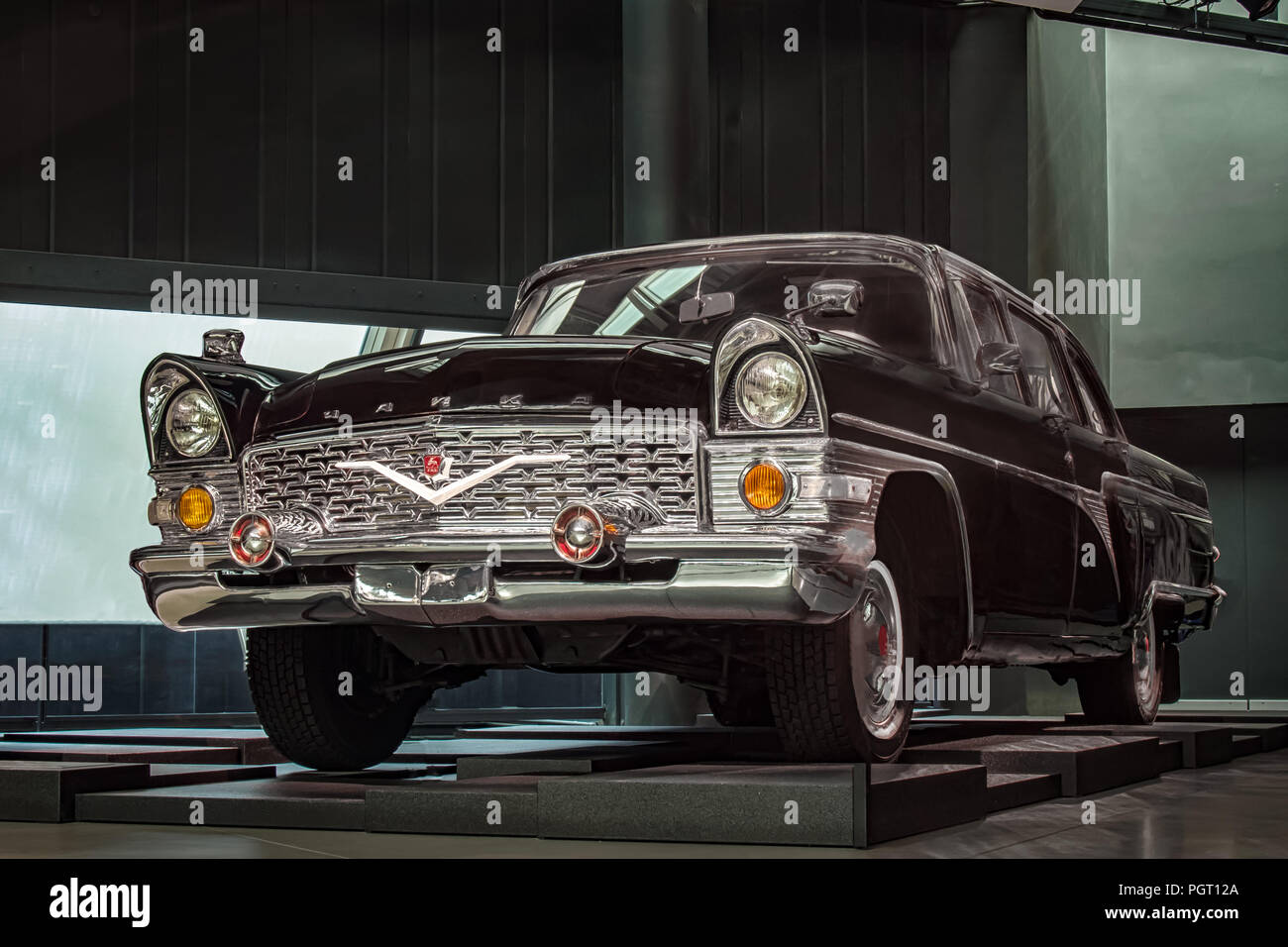 RIGA, LATVIA-APRIL 18, 2018: Soviet car 1972 GAZ 13 Chaika in the Riga Motor Museum. Stock Photo