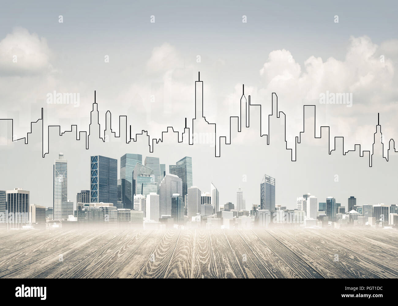 Background image with city center view as modern business life c Stock Photo