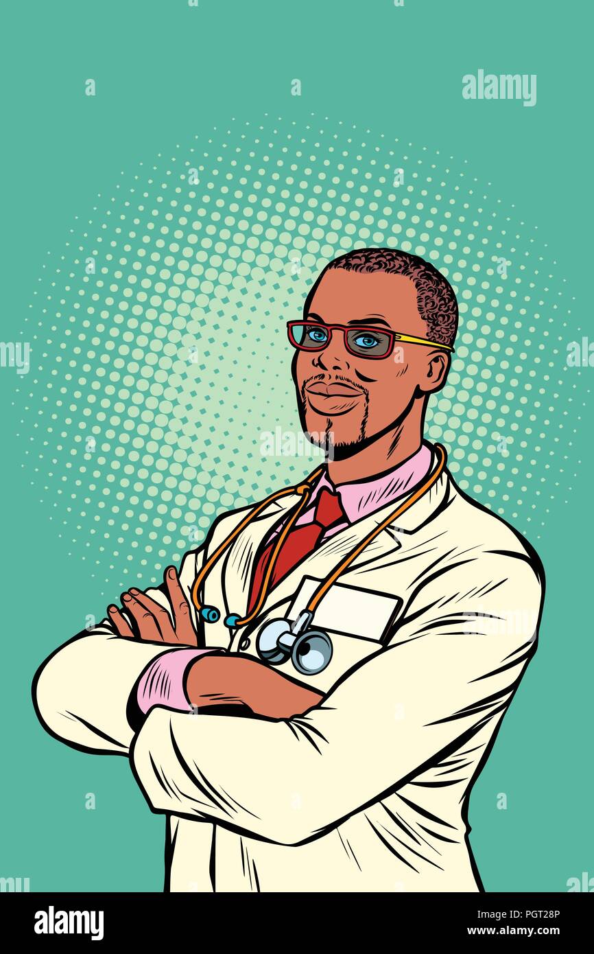Confident African doctor. Medical profession Stock Vector