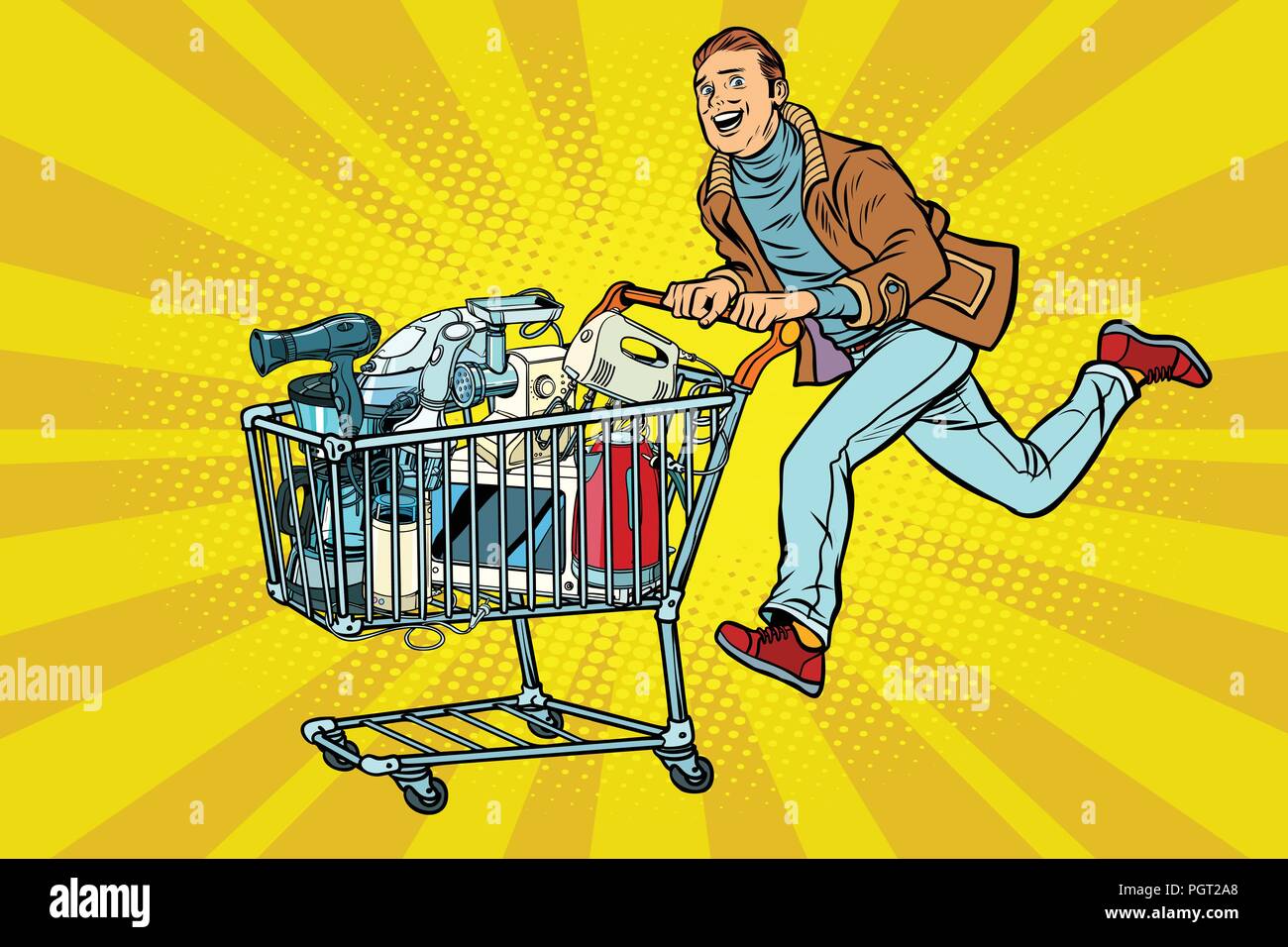 Man on the sale of home appliances Stock Vector