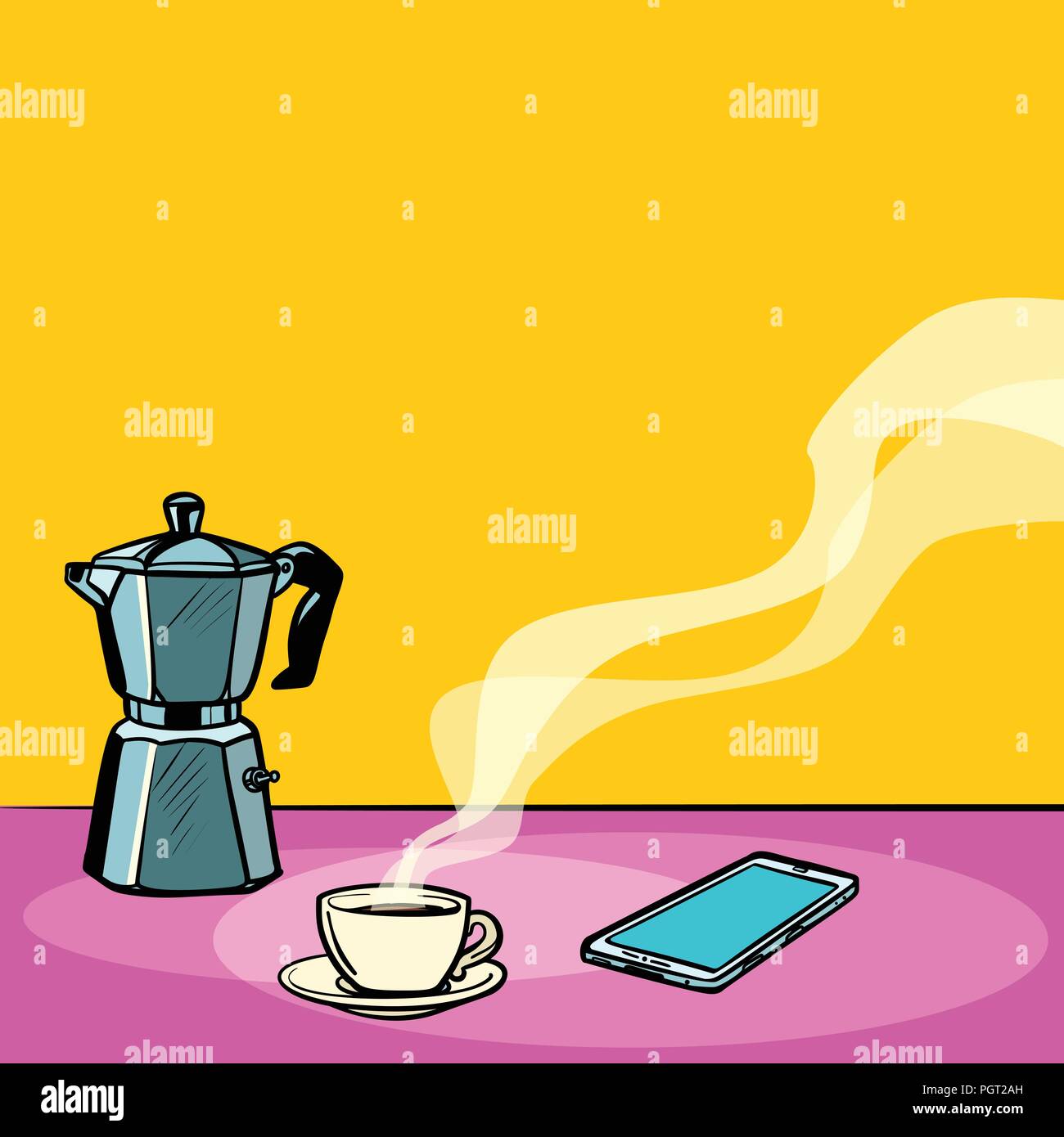 morning hot coffee on the table Stock Vector