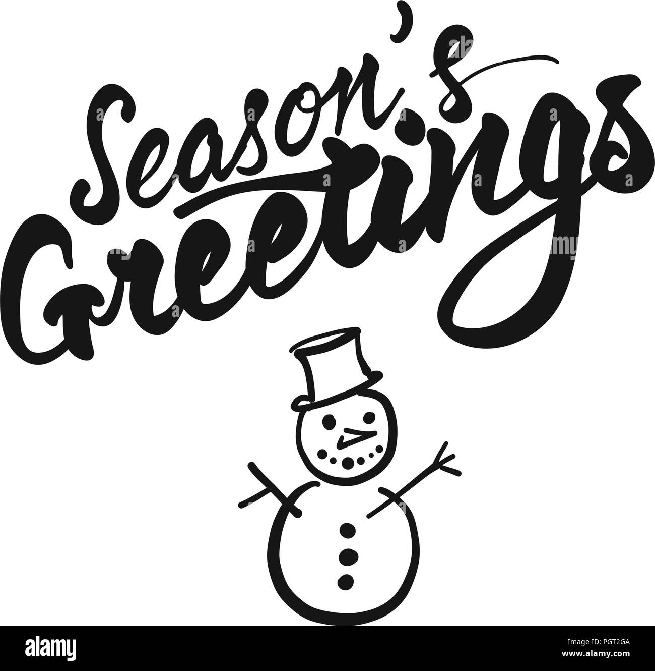 Seasons Greetings lettering. Nice seasonal calligraphic artwork for greeting cards. Hand-drawn vector sketch. Stock Vector