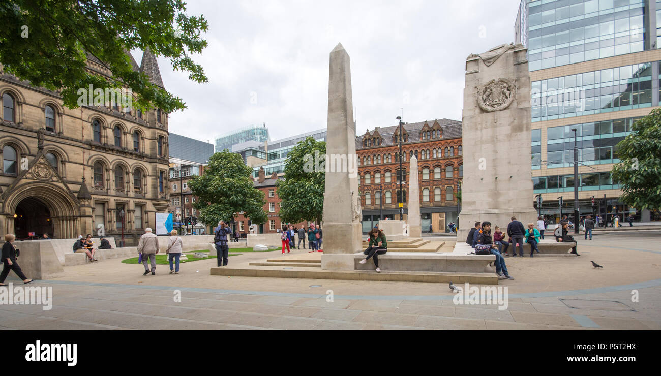 Manchester war memorial cenotaph in St Peters Square Manchester England designed by Sir Edward Luytens erected 1924 moved to present site in 2014. Stock Photo