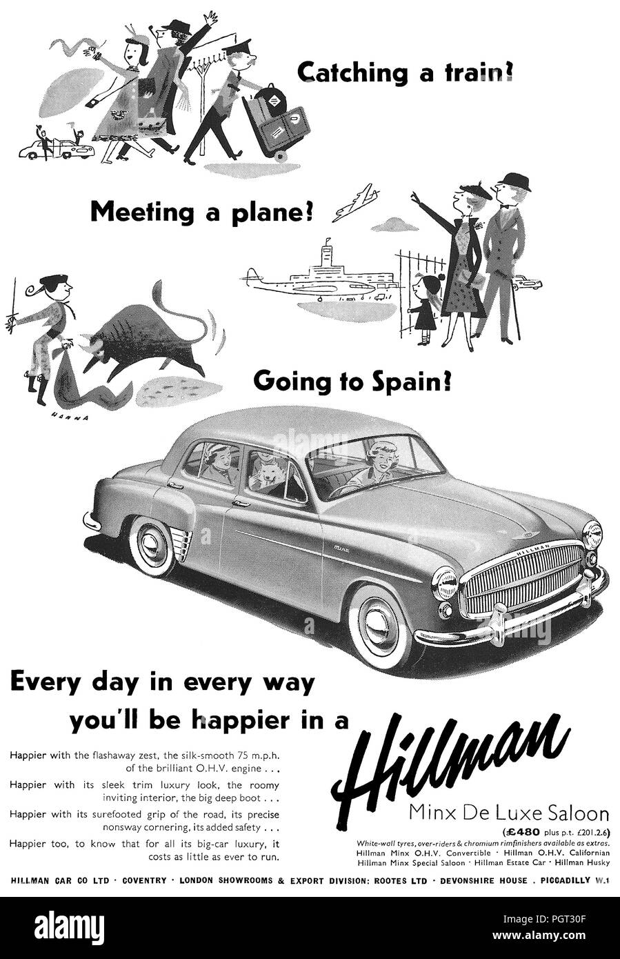 1955 British advertisement for the Hillman Minx De Luxe Saloon motor car. Stock Photo