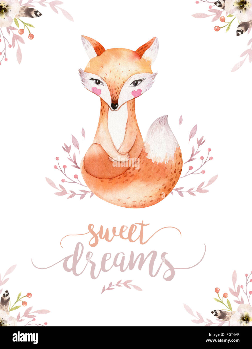 Cute Baby Fox Deer Animal Nursery Rabbit And Bear Isolated Illustration For Children Watercolor Boho Forest Drawing Watercolour Hedgehog Image Per Stock Photo Alamy
