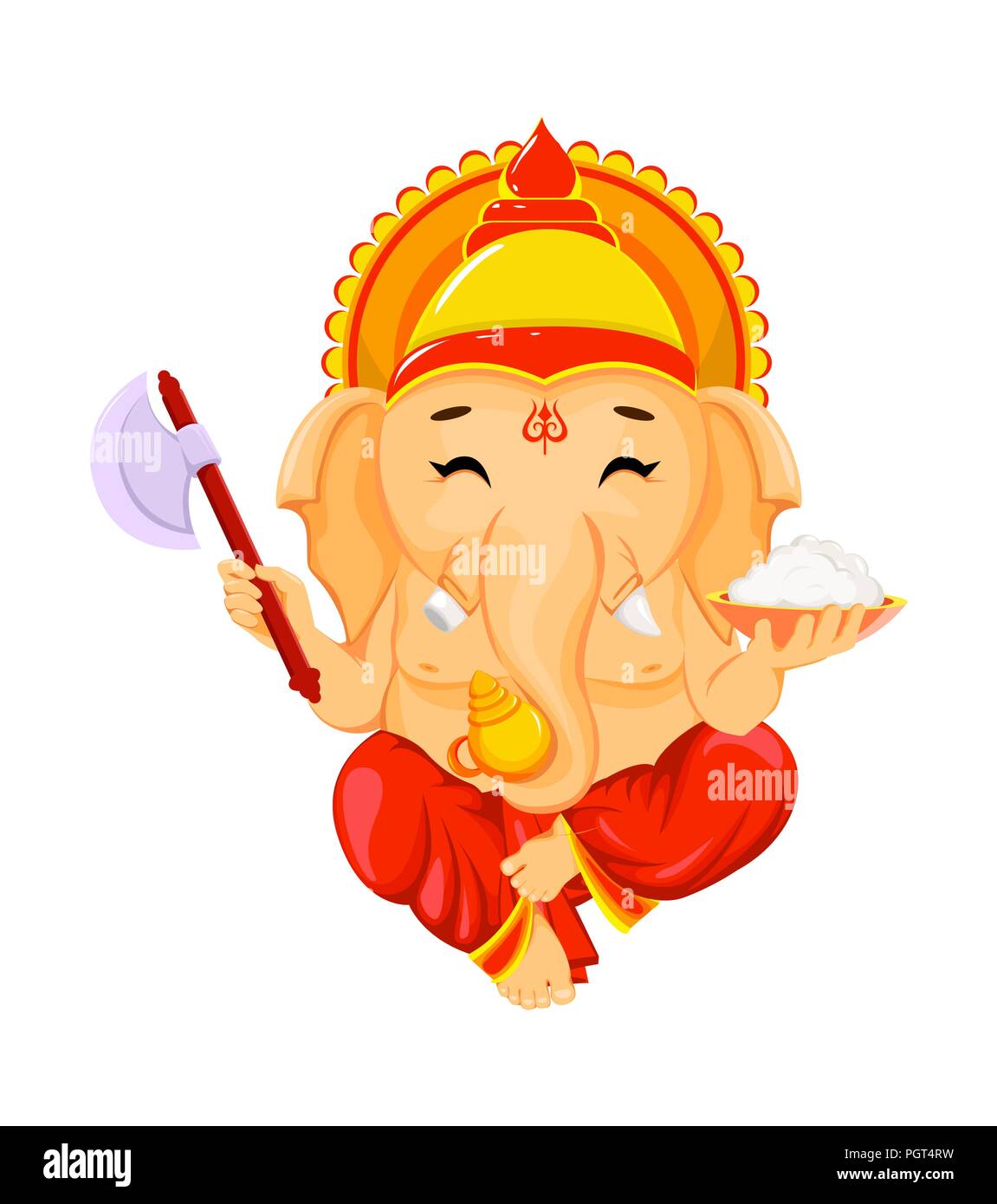 Happy Ganesh Chaturthi, traditional Indian festival. Sitting Lord Ganesha,  cartoon style. Vector illustration on white background Stock Vector Image &  Art - Alamy