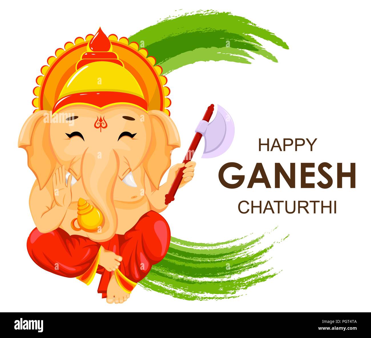 Happy Ganesh Chaturthi greeting card for traditional Indian festival. Lord  Ganesha in cartoon style. Vector illustration on green watercolor backgroun  Stock Vector Image & Art - Alamy