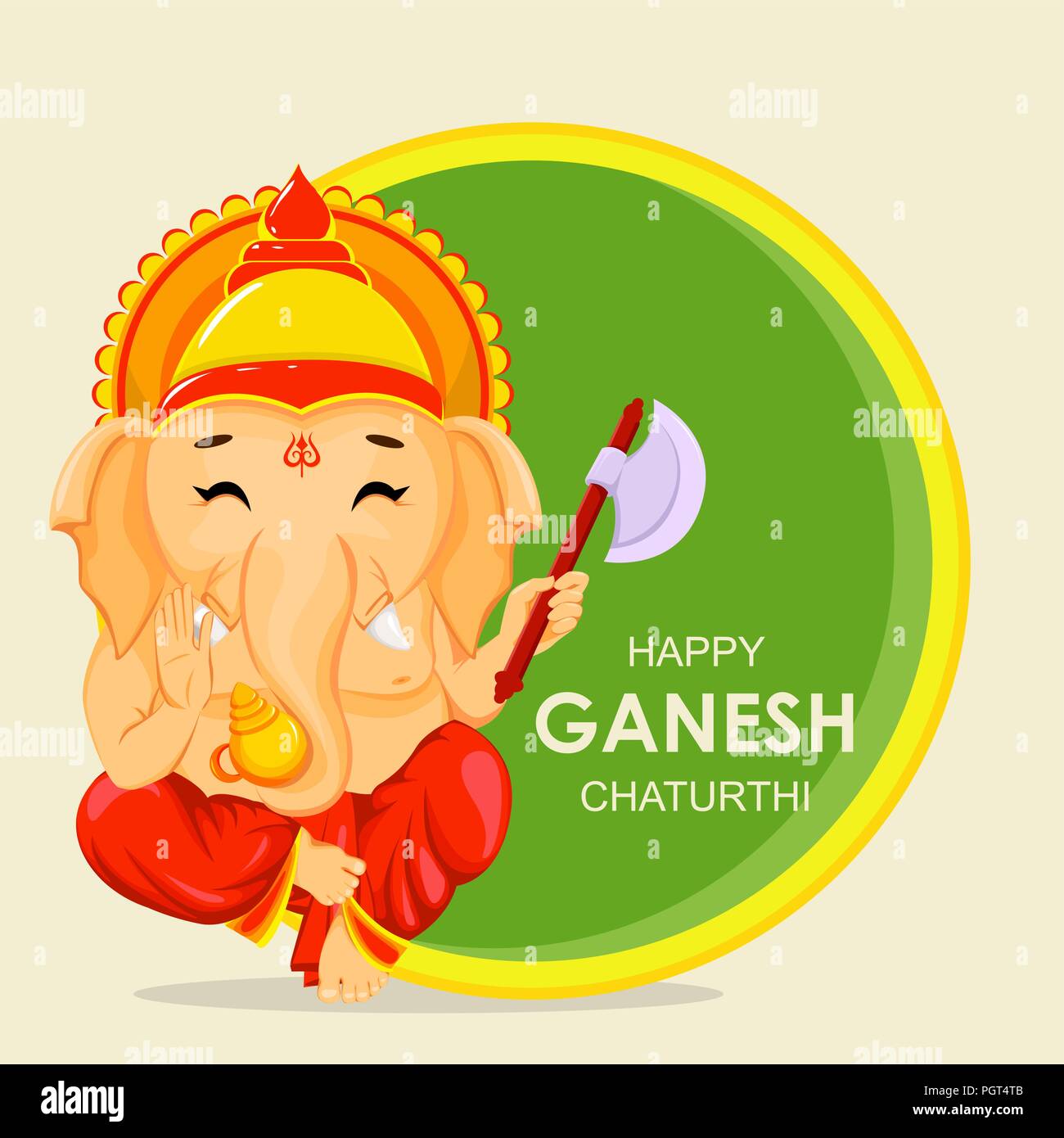 Happy Ganesh Chaturthi greeting card for traditional Indian festival. Lord  Ganesha in cartoon style. Vector illustration on background with green and  Stock Vector Image & Art - Alamy