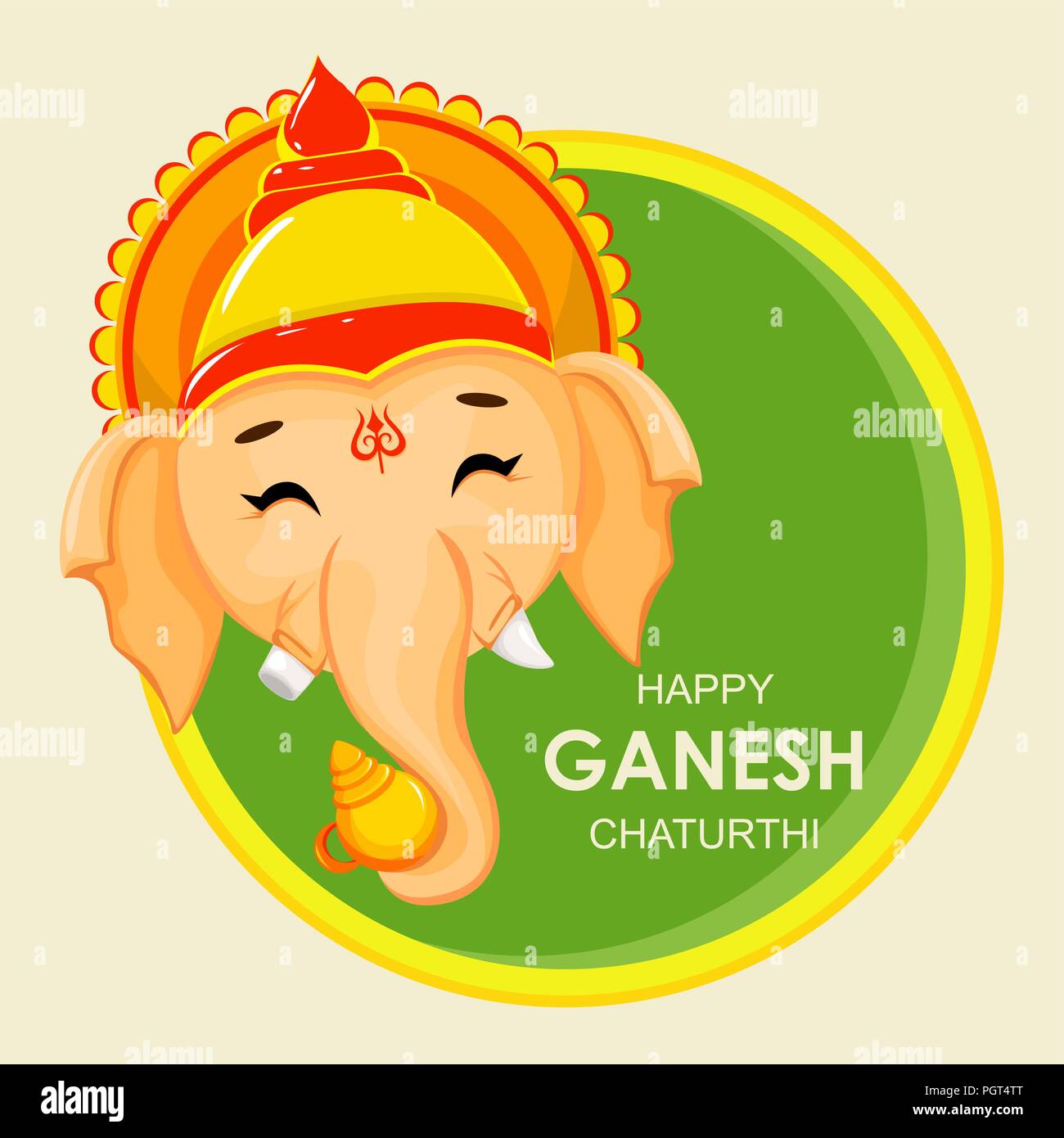 Happy Ganesh Chaturthi greeting card for traditional Indian festival. Face  of Lord Ganesha in cartoon style. Vector illustration on background with ci  Stock Vector Image & Art - Alamy