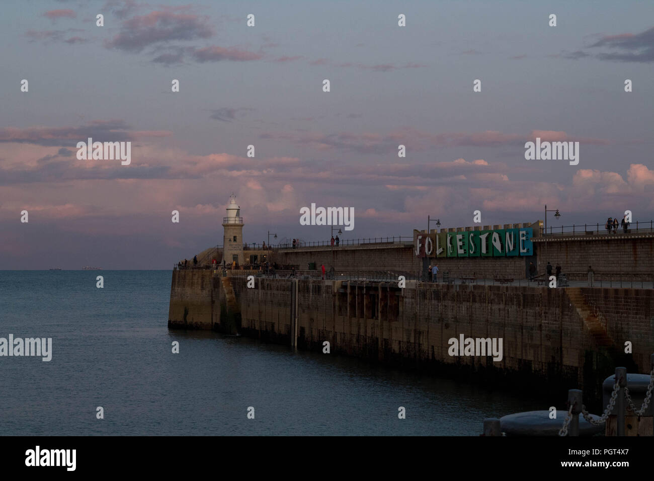 Travel and Tourism - Folkestone Pier near sunset. Kent, UK. Stock Photo