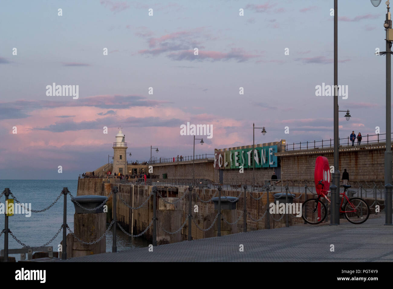 Travel and Tourism - Folkestone Pier near sunset. Kent, UK. Stock Photo