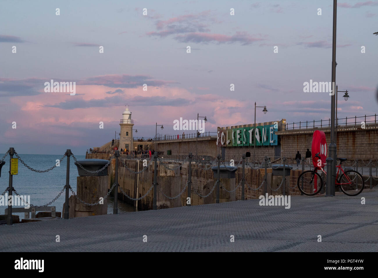 Travel and Tourism - Folkestone Pier near sunset. Kent, UK. Stock Photo