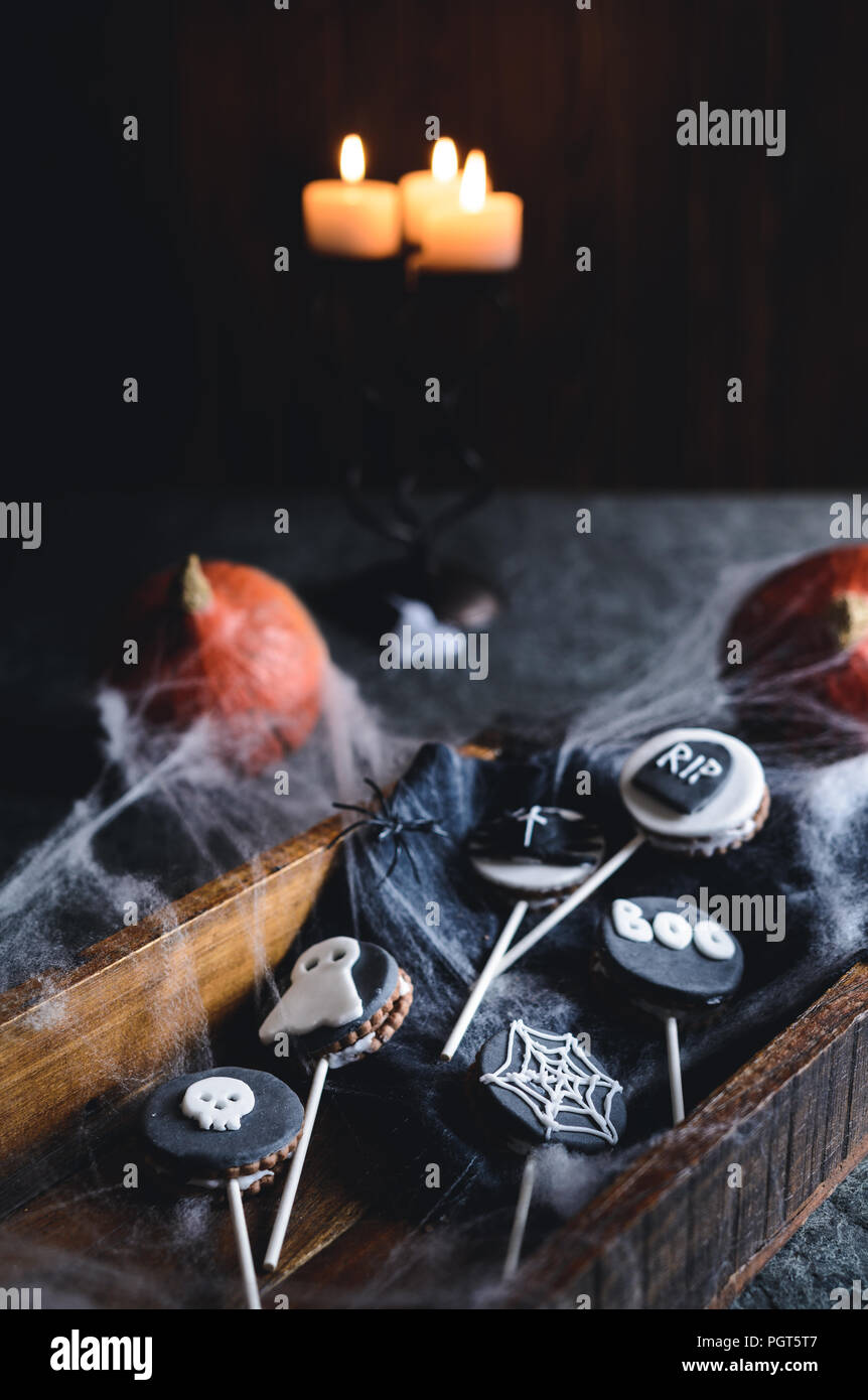 Homemade Halloween Cookies With Scary Decorations Stock Photo