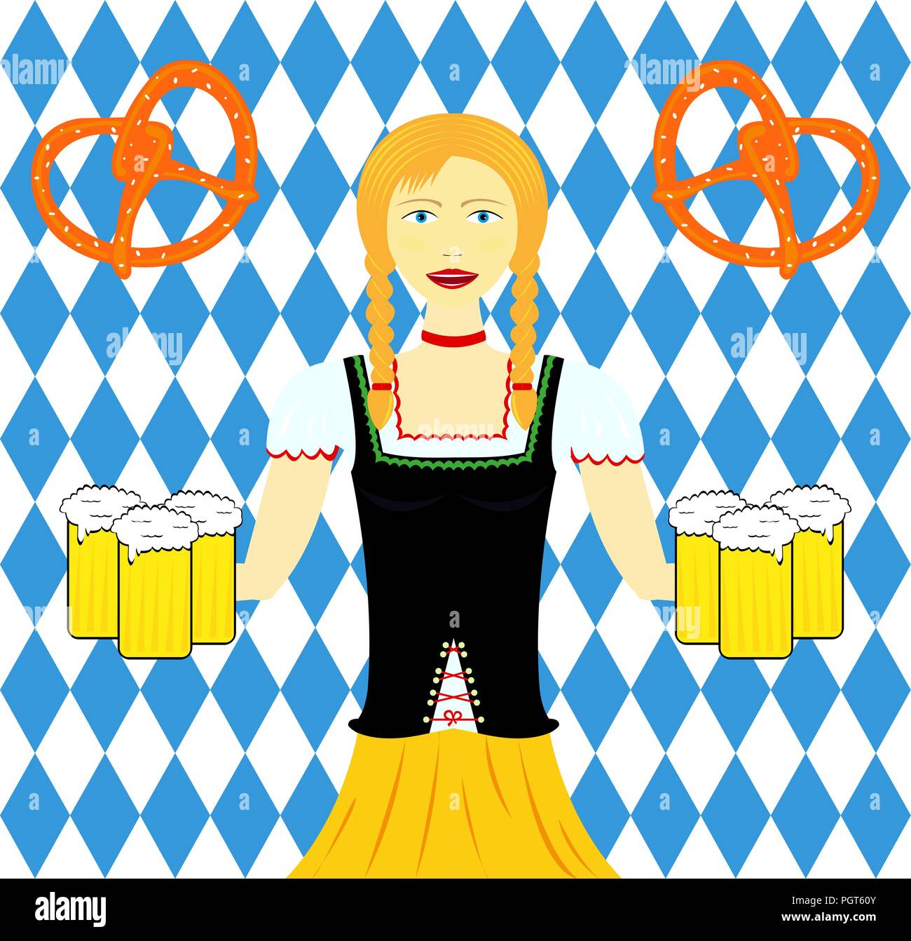 Waitress wit beer mugs decorated Stock Vector