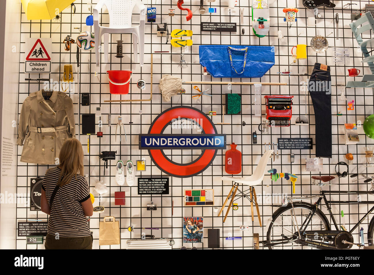 Looking at the collection of useful objects in the Design museum Stock