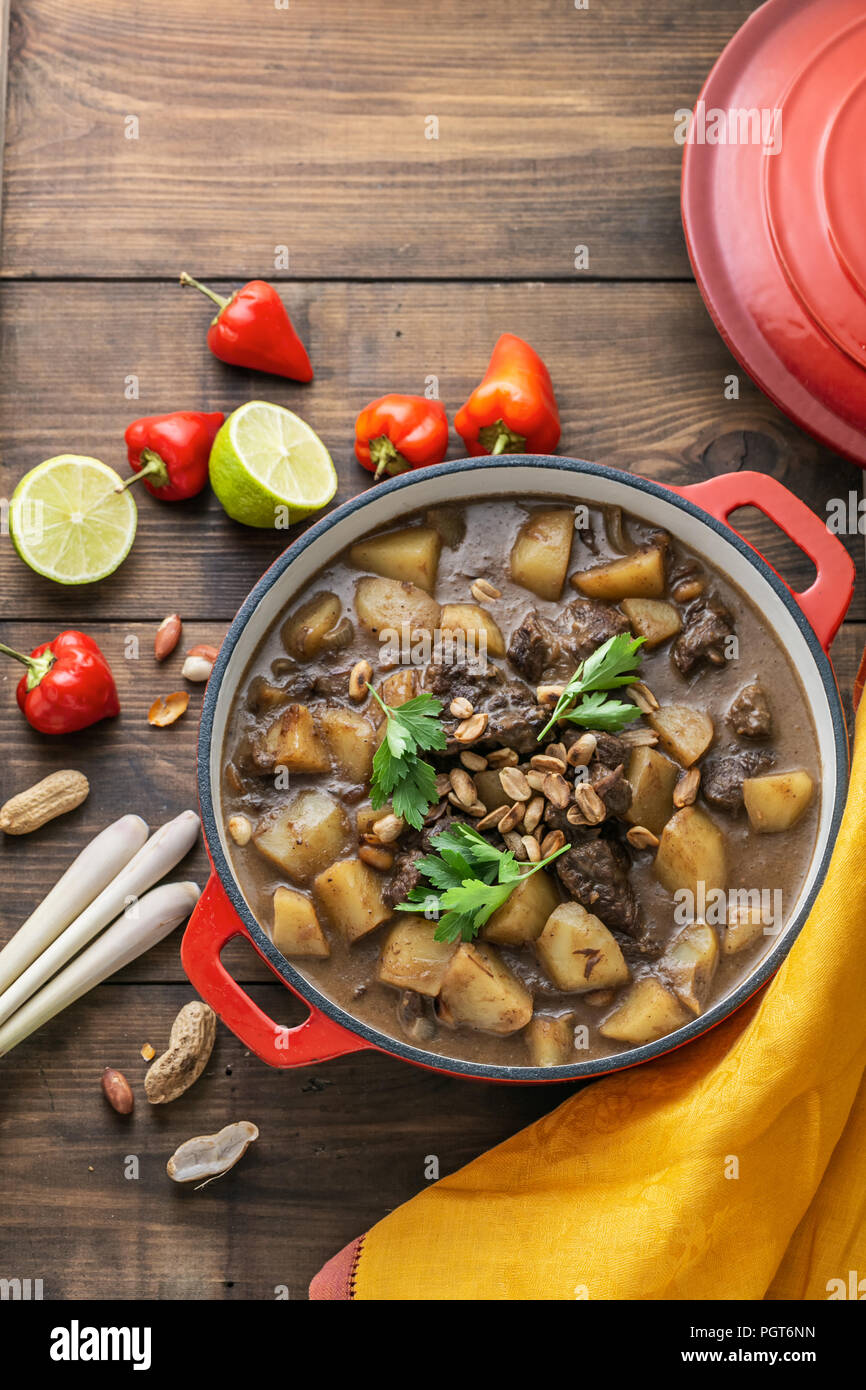 Thai massaman curry with beef and potato, top view copy space Stock Photo