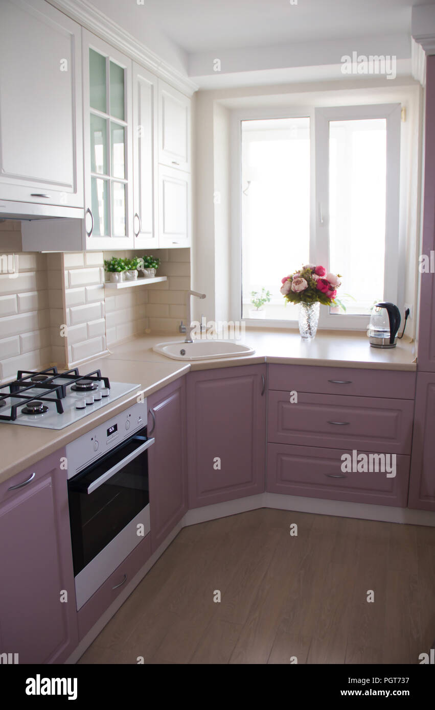 Large Light Pink Kitchen Interior Of A Pink Kitchen Wooden