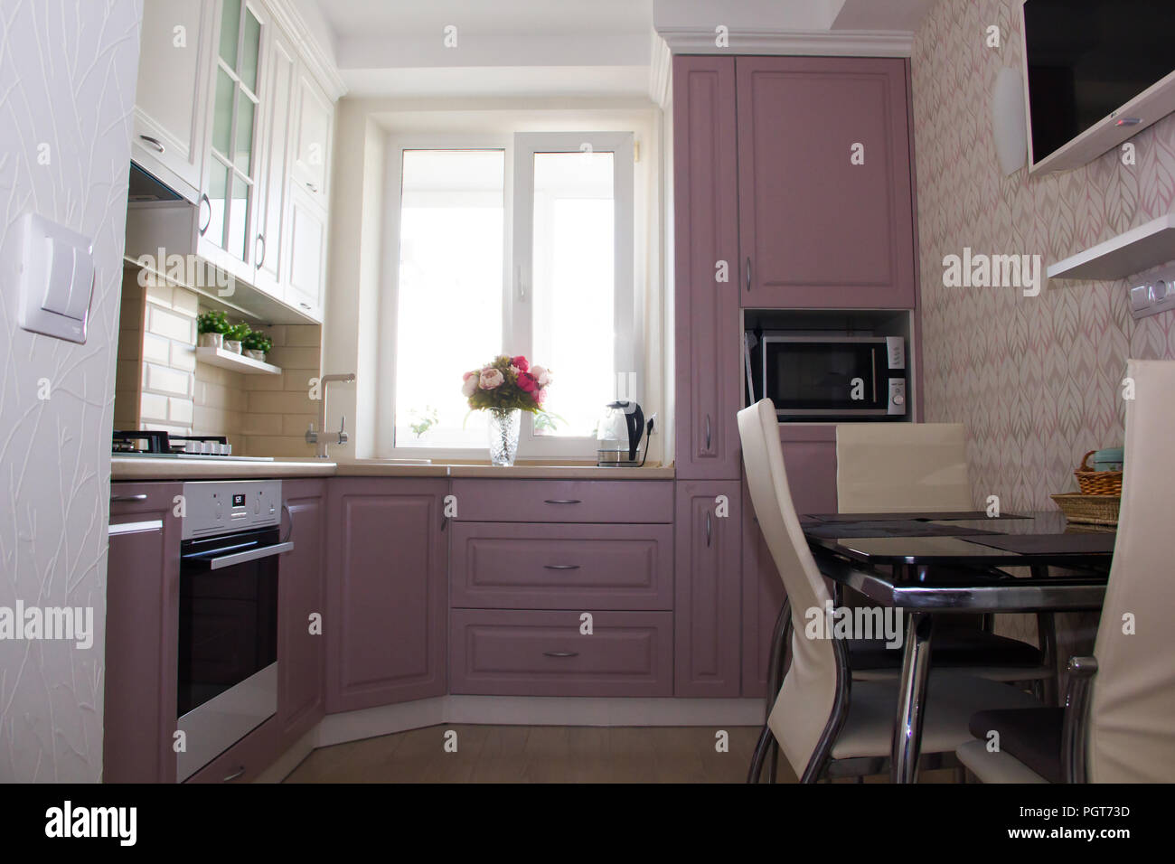 Large Light Pink Kitchen Interior Of A Pink Kitchen Wooden