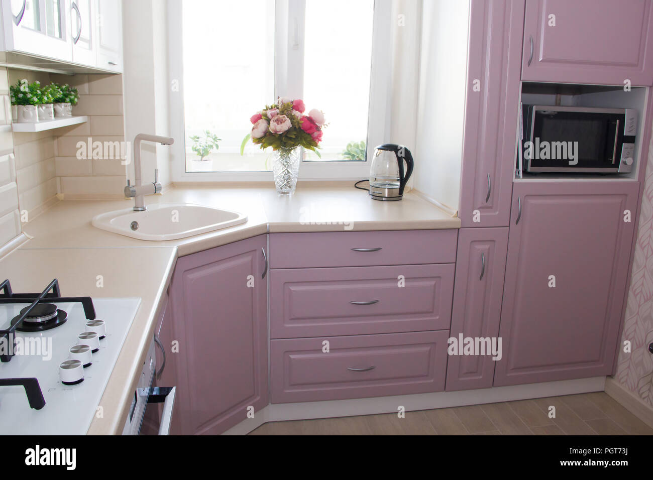 Large Light Pink Kitchen Interior Of A Pink Kitchen Wooden