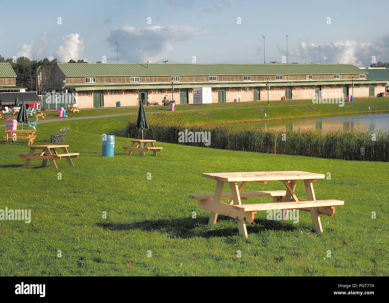 Geddes, New York, USA. August 23, 2018. Landscape of the west end with man made pond and