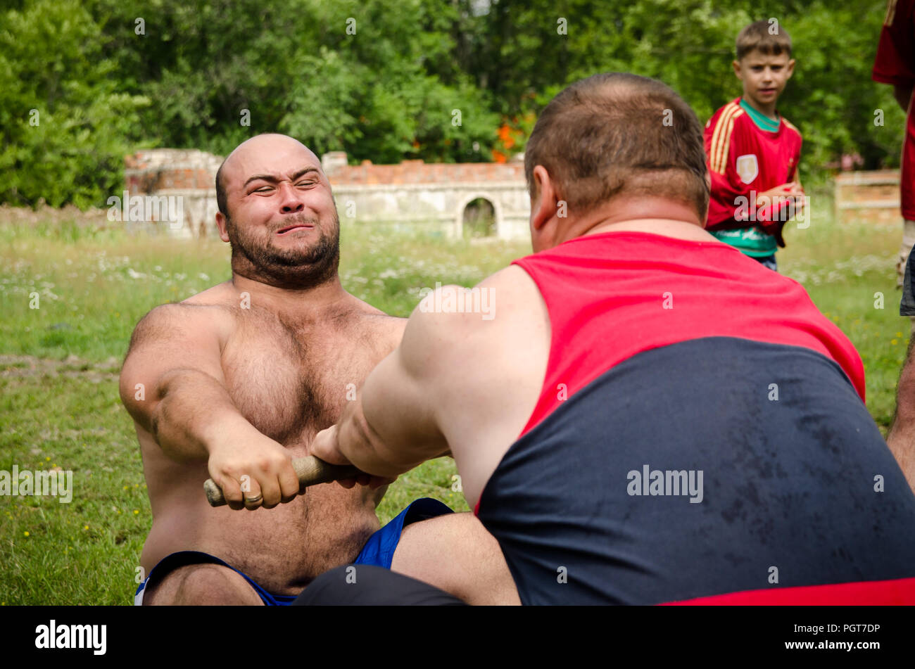 Komsomolsk-on-Amur, Russia, August 1, 2015. amateur mas wrestling competition among men Stock Photo