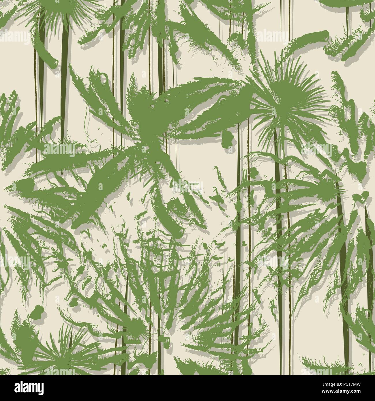 Grunge style seamless pattern with palm trees forest Stock Vector